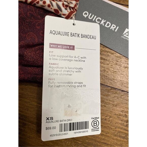 Athleta XS NWT Aqualuxe Batik Bandeau Bikini Top burgundy - Picture 7 of 9